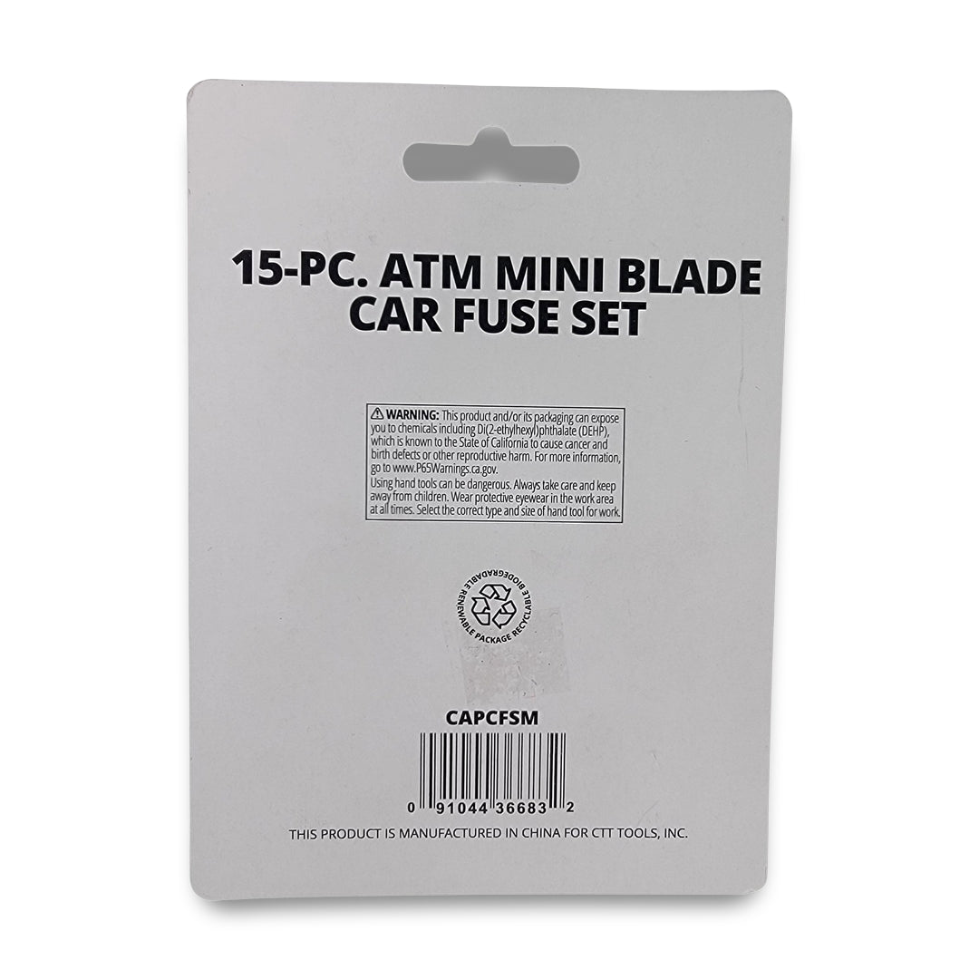 15pc ATM mini blade car fuse set