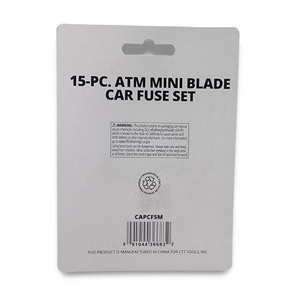 15pc ATM mini blade car fuse set