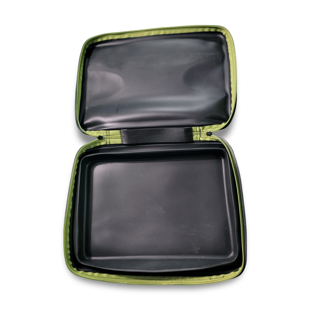 Open Seal Case Water & Weather Proof Carry Case, a rugged green laptop sleeve with a black interior, displayed on a white background.