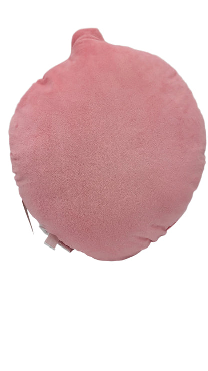 A round, plush Strawberry decorative pillow with a soft texture.