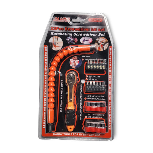 22pc Screwdriver & Socket Ratcheting Bit Set