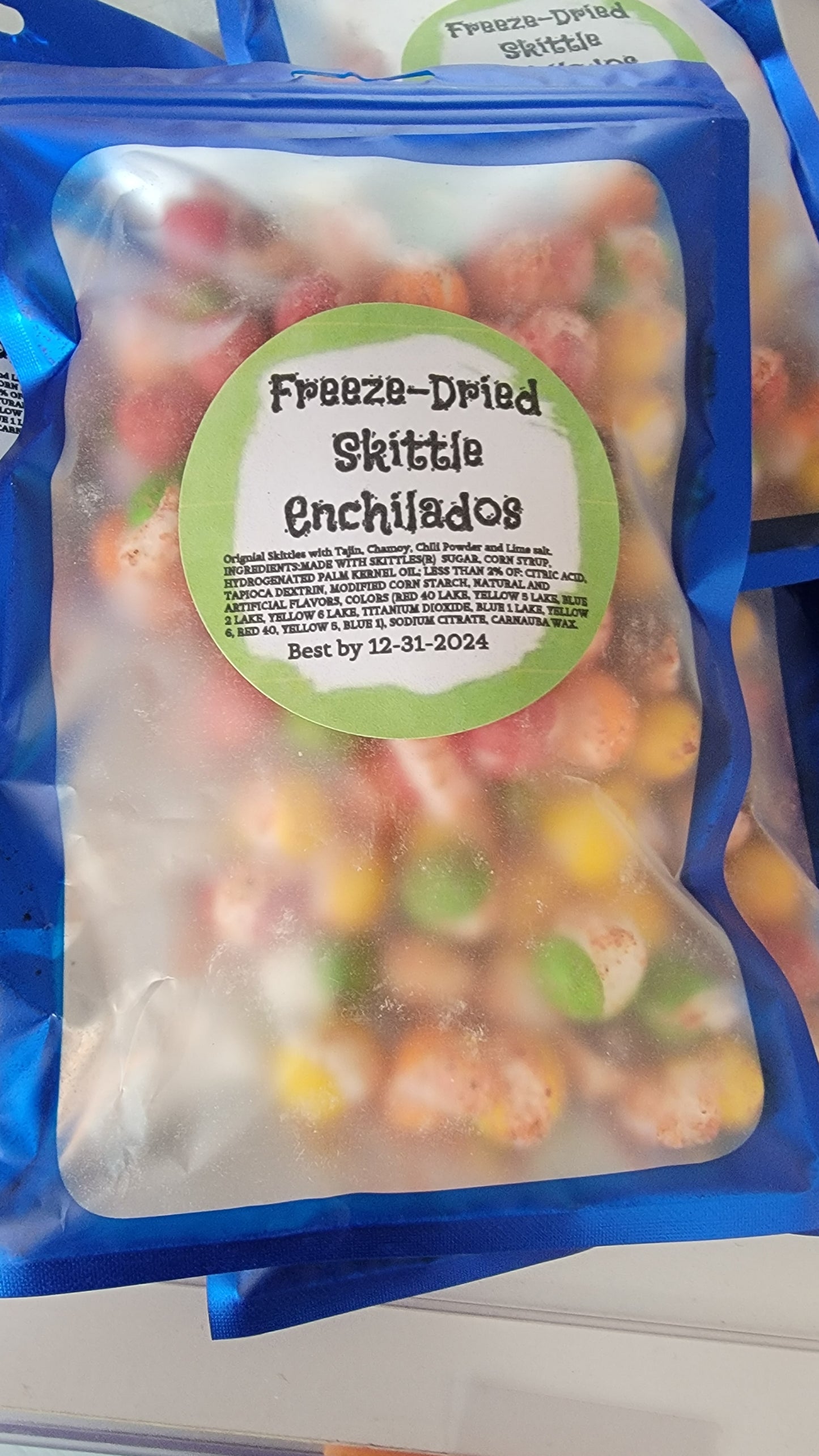 Freeze dried skittle enchilados