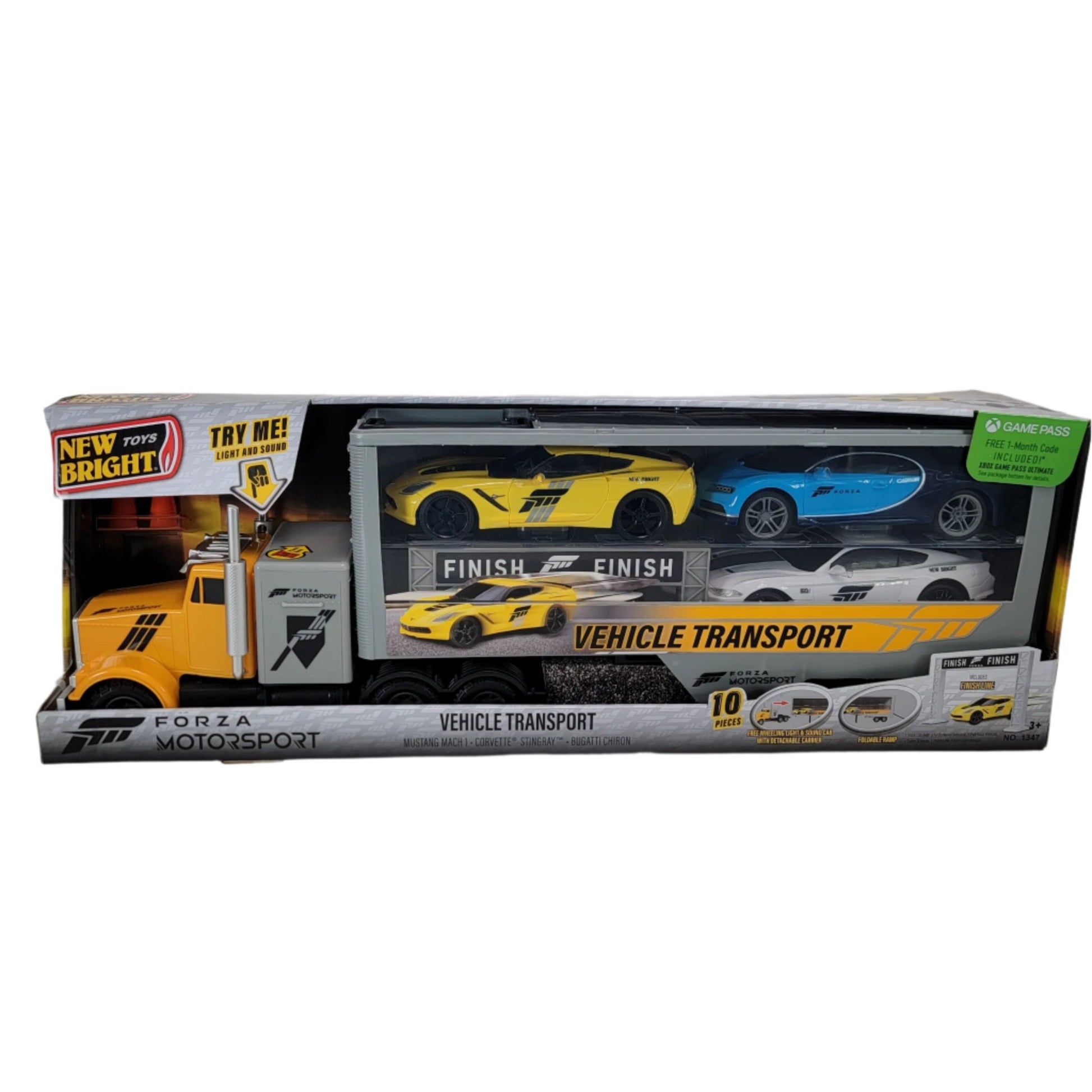 The Truck's Vehicle Transport set comes packaged with a yellow truck, two sports cars, and Forza Motorsport branding.